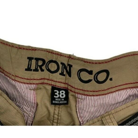 Iron Co Shorts Men's Size 38 Attached Belt Summer Pockets Zipper Twill Cargo - Picture 5 of 6